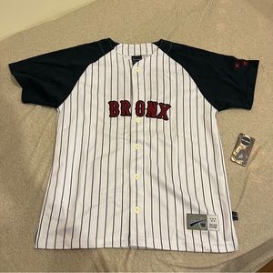 NWT Kids Boys Blue Marlin Baseball Jersey Bronx Blue Stripe Size L Large 14/16